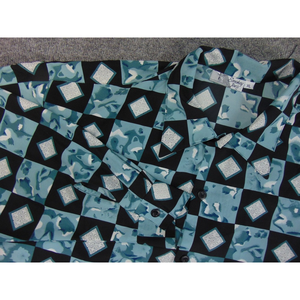 Smokey Joes Shirt Mens XL Blue Black Diamond Geo Long Sleeve‎ Streetware Baggy